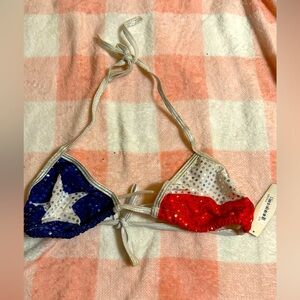 NWT Texas Flag sequined Bikini Top